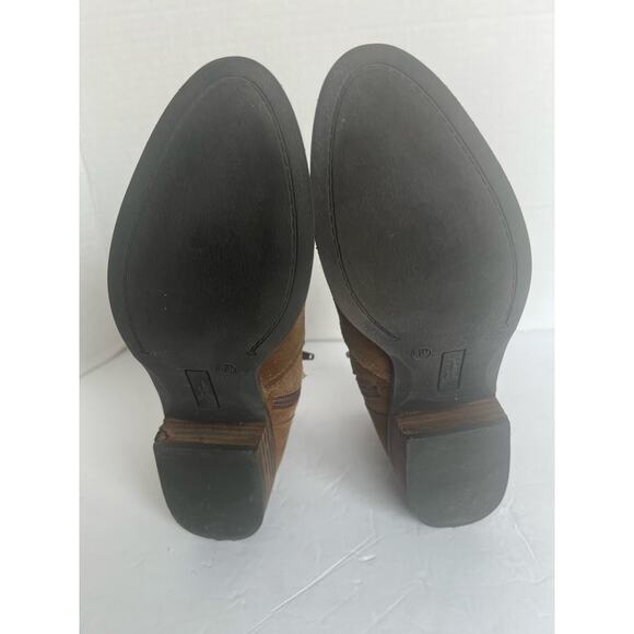 Crown Vintage Brown Leather Pointed Toe Studded Straps Block Heel Ankle Boot 8.5 - Picture 10 of 12